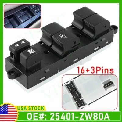 Interruptor de control de ventana eléctrica principal delantero izquierdo 4 puertas para Nissan Versa 2010-2012 Foto 1 de 4