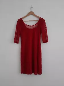 Bettina Liano Red Lace Dress Short Long Sleeve V Neck Cocktail Size 8 *** NEW - Picture 1 of 5