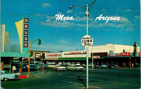 Vintage Postcard  MESA AZ   "STREET SCENE"   CHICAGO CUBS SPRING TRAINING SIGN Cover