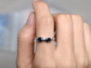 925 Sterling Silver Sapphire Cocktail Ring Lab Created Two Gemstone Women Ring - Picture 1 of 5
