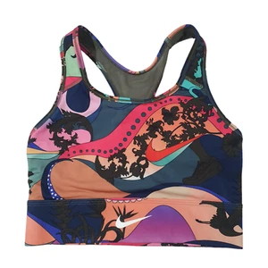 Nike Size M Retro Print Mesh Swoosh Icon Clash Racer Back Sports Crop Top Bra - Picture 1 of 6