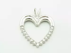 14k Bianco Oro e Diamanti Cuore Aperto Design Cavo Ciondolo Collana Regalo - Foto 1 di 1