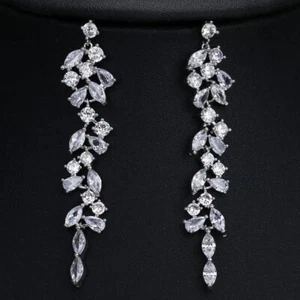 Simulated 3.82CT Round 7 Marquise Cut Cluster Royal Wedding Earrings For Woman - Picture 1 of 6
