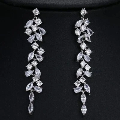 Simulated 3.82CT Round 7 Marquise Cut Cluster Royal Wedding Earrings For Woman - Image 1 of 4