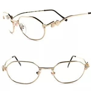 Funky Old Vintage Optical Mens Womens Gold Eye Glasses Frames - Picture 1 of 4