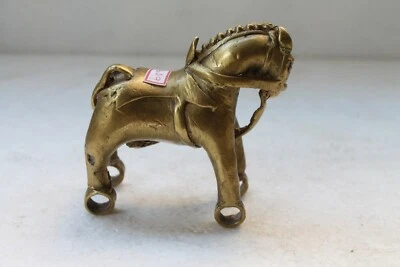 古董纯色黄铜原版部落民间车轮马雕像玩具 NH3309 — 第 1/4 张图片