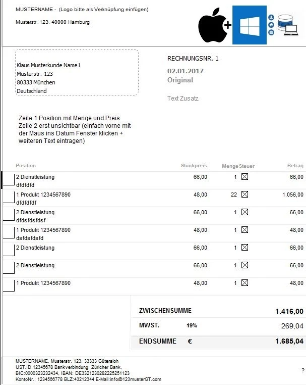 Rechnungsprogramm Warenwirtschaft Lagerverwaltung Dienstleistungen macOS Windows - Bild 1 von 4