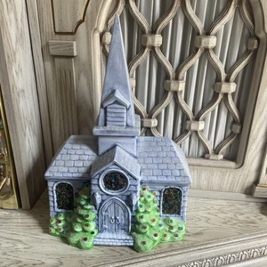 Vintage Le Fauve Form Keramik Weihnachten Kirche Buntglas Bastler Urlaub Dekor - Bild 1 von 7