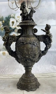 Cremation Garden Bronze Memorial Tribute Urn Cherubs Angels Sculpture Artwork NR - Picture 1 of 10