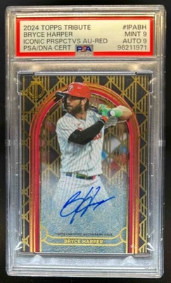 2024 Topps Tribute Bryce Harper Iconic Perspectives Auto Red #/10 Phillies PSA 9 - Image 1 of 2