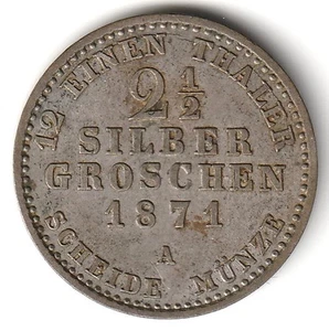 1871-A Alemania Prusia 2-1/2 Groschen Plata Bonito Envío Gratis - Imagen 1 de 2
