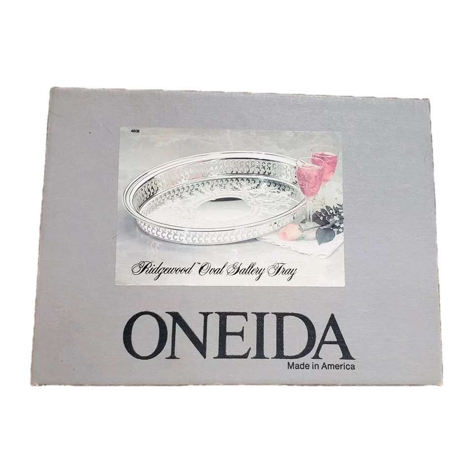 Bandeja de galería ovalada Oneida Ridgewood con caja plateada 10 3/4" aniversario de boda Foto 1 de 4