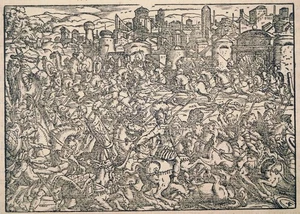 Holzschnitt, Antike Reiterschlacht, Monogrammist AX (?), Deutsch, um 1560 - Bild 1 von 5