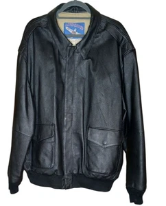 Airborne Leather Flight Bomber Jacket XXLT Men’s Black Genuine Leather USA Flag - Bild 1 von 15