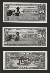 VIETNAM DEL SUD 50 Dong 1956, P-7, 3x Fotografie d'archivio, 2x Variazioni, Proof. - Foto 1 di 2