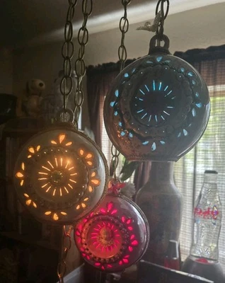 Vintage Adorno de Navidad Bola Multicolor Colgante Swag Lámpara Cadena Cerámica Foto 1 de 4