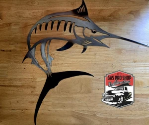Arte de pared de metal azul blanco marlín corte plasma peces océano atún idea de regalo - Imagen 1 de 2