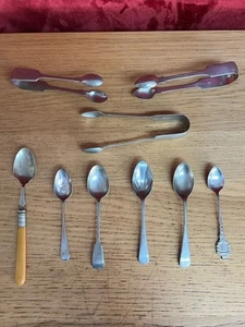 Vintage Silver Plated Teaware Spoons Teaspoons Sugar Nips Tongs mixed x9 - Picture 1 of 23