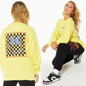 Soulcycle Derek Crew Sweatshirt in Yellow Smiley Checkered Spin Unisex Sz Medium - Picture 1 of 12