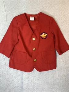 Vintage Boys Size 3T Red Embroidered Sports Coat - Gold Button Blazer - Picture 1 of 7