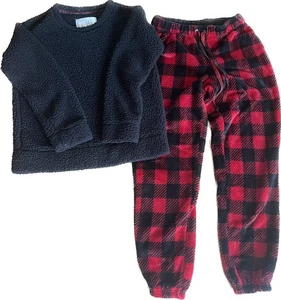 Damen Muk Luk Größe XS 100% Polyester schwarz und rot Flanell Pyjama Lounge Set  - Bild 1 von 5