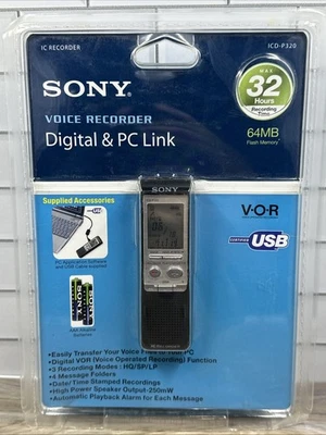 Sony ICD-P320 Digital & PC Link Voice Recorder 64 MB 32 HOURS NEW SEALED - Image 1 of 4