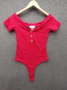 Body donna MAGIA rosso tinta unita manica corta a costine 3 bottoni taglia M - Foto 1 di 8