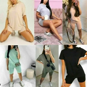 Womens Cycling Shorts Set 13 Women’s Ladies Oversized T-Shirt Cycling Short Active Gym Yoga Sports Co ord Set