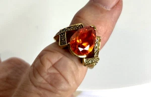 Anello in oro sterling 925 con pietra preziosa a goccia arancione tormalina vermeil misura 6,5 - Foto 1 di 3