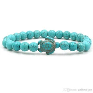 Bracelet en pierre véritable Howlite turquoise + tortue de mer - Imagen 1 de 3