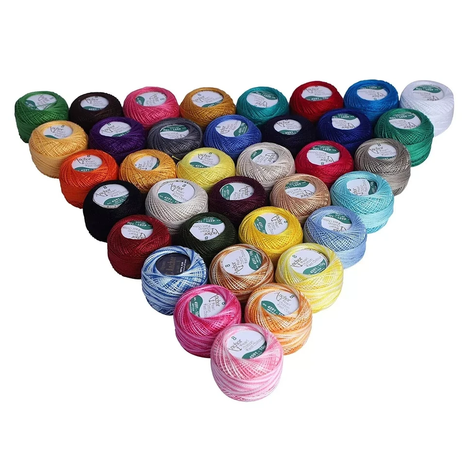 Variegated & Solid Anchor pearl cotton embroidery thread 85 mtr 10 mix color - Image 1 of 2