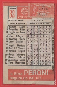 SCHEDINA TOTOCALCIO CONI CONCORSO N°32 DEL 9-4-1967 PUBBLICITA' BIRRA PERONI - Imagen 1 de 1