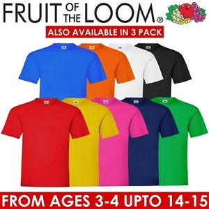 Fruit Of The Loom Children Boys Girls T Shirts Cotton Plain Short Sleeve Tee Top - Picture 1 of 53