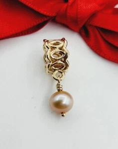 New Rare Genuine Pandora 14kt Yellow Gold Winding Pearl Dangle Charm #750807PGO - Picture 1 of 9