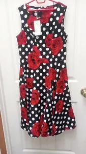 Buenos Ninos Girls Dress black and white polks dot with red roses size M - Picture 1 of 6
