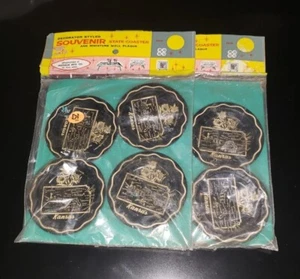 LOT SET 6 VINTAGE KANSAS STATE MAP BLACK METAL SOUVENIR 3.5" INCH COASTERS - Picture 1 of 2