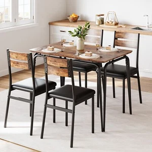 5 Piece Dining Room Table Set Wood Modern Kitchen Table Set w/Upholstered Chairs - Picture 1 of 10