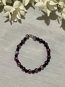 Silver black and purple pearl bracelet - Picture 1 of 1