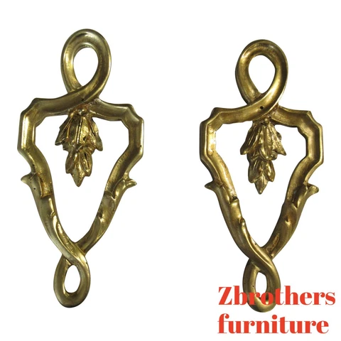 Pair Vintage Brass Ormolu French Regency Hardware Pull Knob Handles Decorative Cover