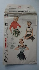 Vintage Simplicity Women Teen Sewing Pattern 3658 Top Blouse bust 34 Dated 1951 - Picture 1 of 9
