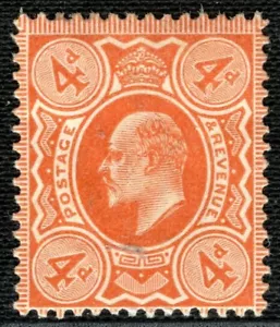 GB KEVII Stamp SG.278 4d Bright Orange (1911) HARRISON p14 Mint Cat £120 GRED102 - Picture 1 of 6