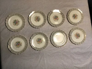 VTG. WS GEORGE LIDO CANARYTONE GOLD FILIGREE FLORAL (8) DESSERT PLATES #BS - Picture 1 of 12