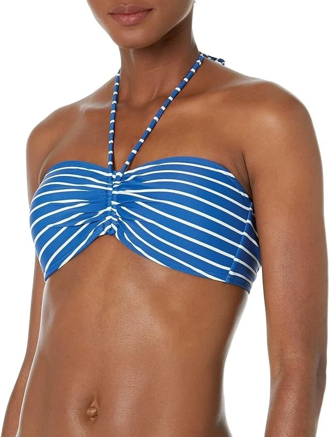 Top de natación Tommy Hilfiger azul a rayas bandeau bikini correas extraíbles talla M Foto 1 de 4