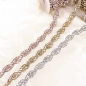 Rhinestone Diamante Twisted Chain Trim Wedding Dress Belt Bridal Bead Applique - Picture 1 of 6