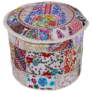 Hippie Gypsy Pouf Ottoman Vintage Patchwork Stool Cover Round Ethnic Decor - Picture 1 of 5