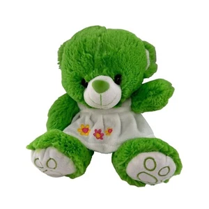 Attico Int Green Plush Teddy Bear White Dress Embroidered Flowers 10 Inches - Picture 1 of 12