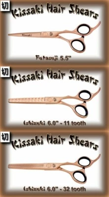 Combo de tesouras de cabelo Kissaki 5,5" ouro rosa e tesouras de desbaste 11t e 32t 3 tesouras - Imagem 1 de 3