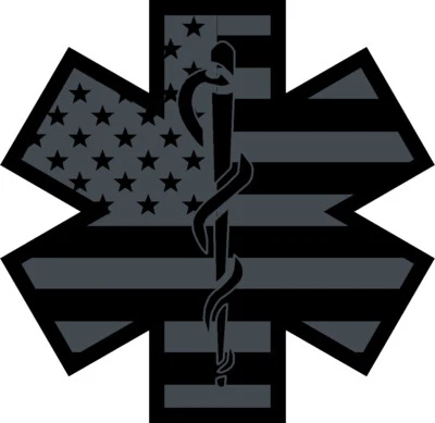 Black Flag Subdued Reflective Star Of Life Fire Decal EMT style 1 multiple sizes