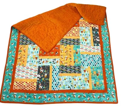 Manta acolchada polar hecha a mano naranja verde azulado 40x50 para bebé pequeño Fox Forest Foto 1 de 4