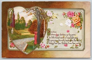 C Ryan~lonely Woman Leans on Tree~Sees Ghostly Shadows~Poem~Pink Yellow Roses - Picture 1 of 2